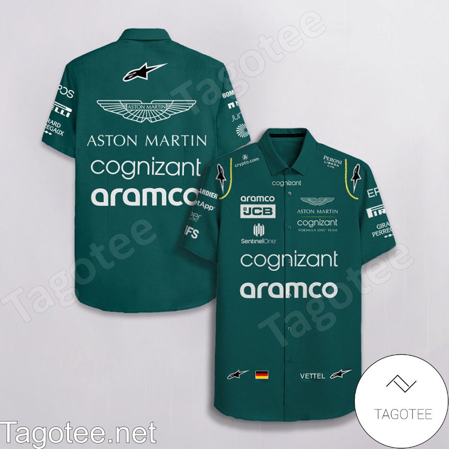 Sebastian Vettel Aston Martin F1 Team Racing Cognizant Aramco Jcb Alpinestars Hawaiian Shirt And Short