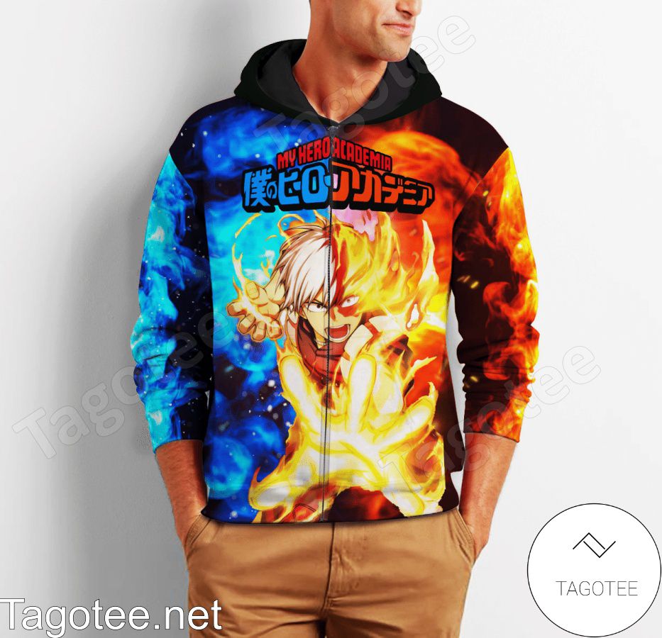 New Shoto Todoroki Ice & Fire Custom My Hero Academia Anime Jacket, Hoodie, Sweater, T-shirt