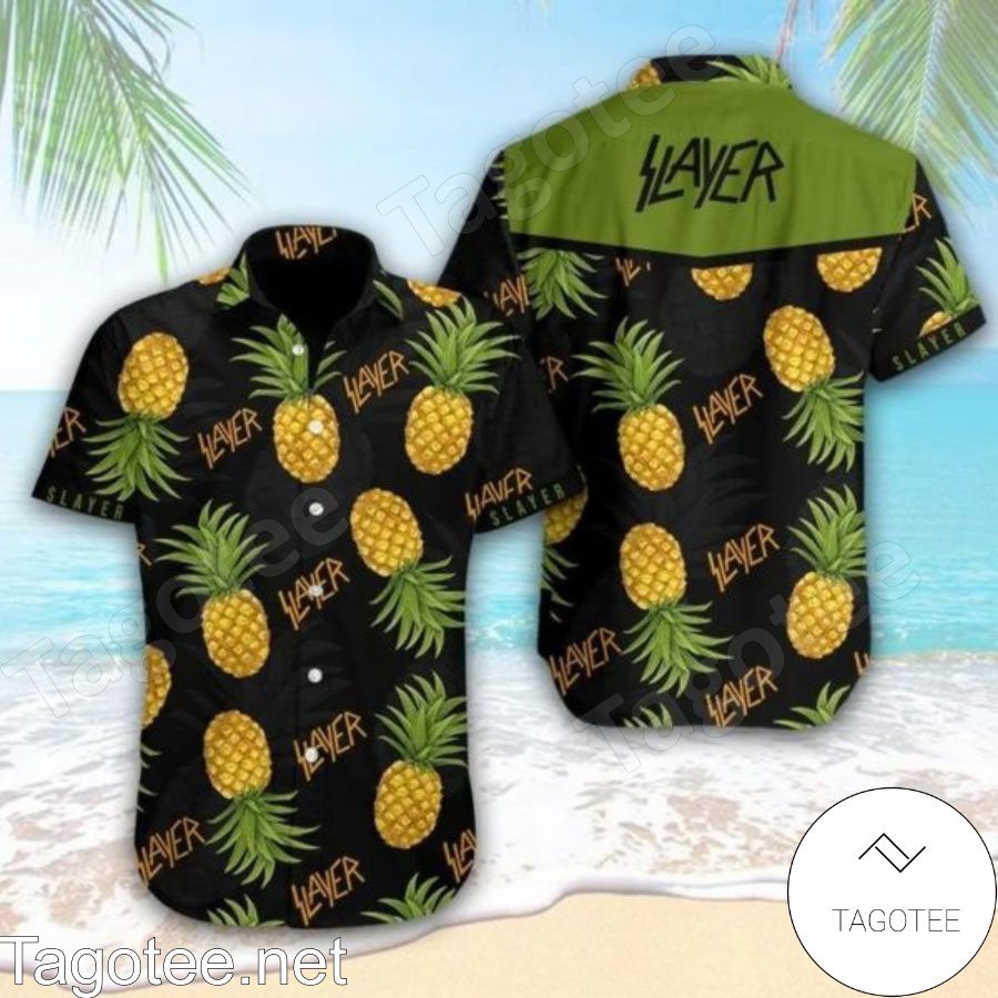 Slayer Pineapple Black Hawaiian Shirt And Short
