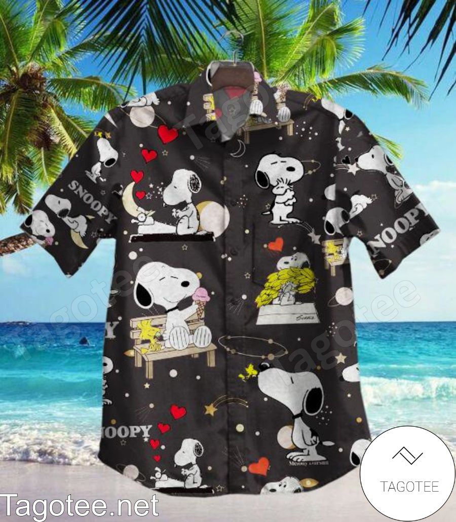 Snoopy And Woodstock In The Night Black Hawaiian Shirt