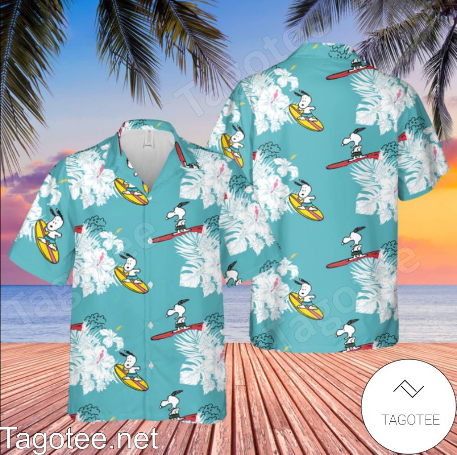 Snoopy Surfing Hibicus Hawaiian Shirt And Short
