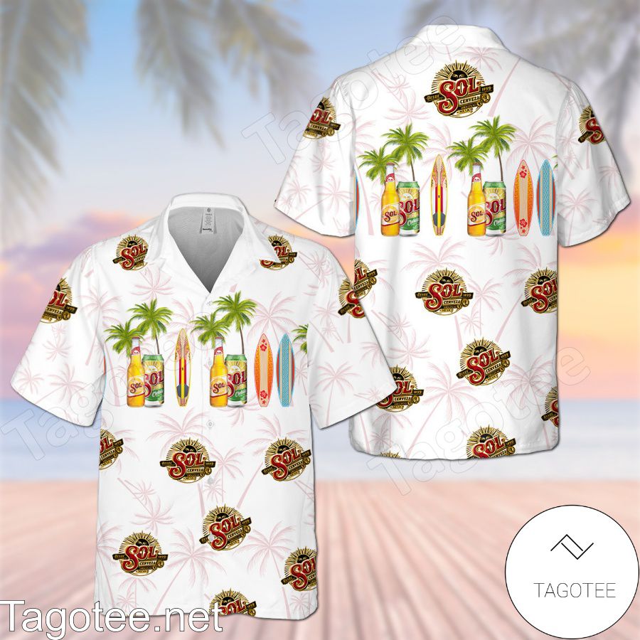 Sol Beer Palm Tree White Hawaiian Shirt And Short