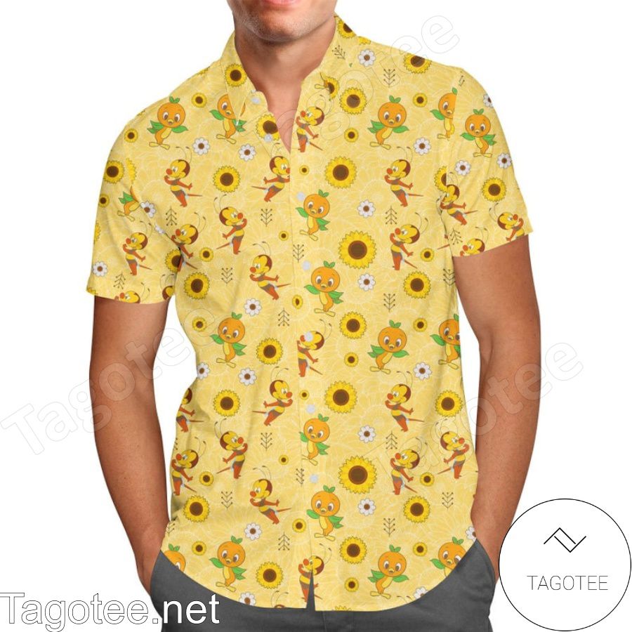 Spike The Bee And Orange Bird Disney Epcot Flower Garden Inspired Hawaiian Shirt And Short