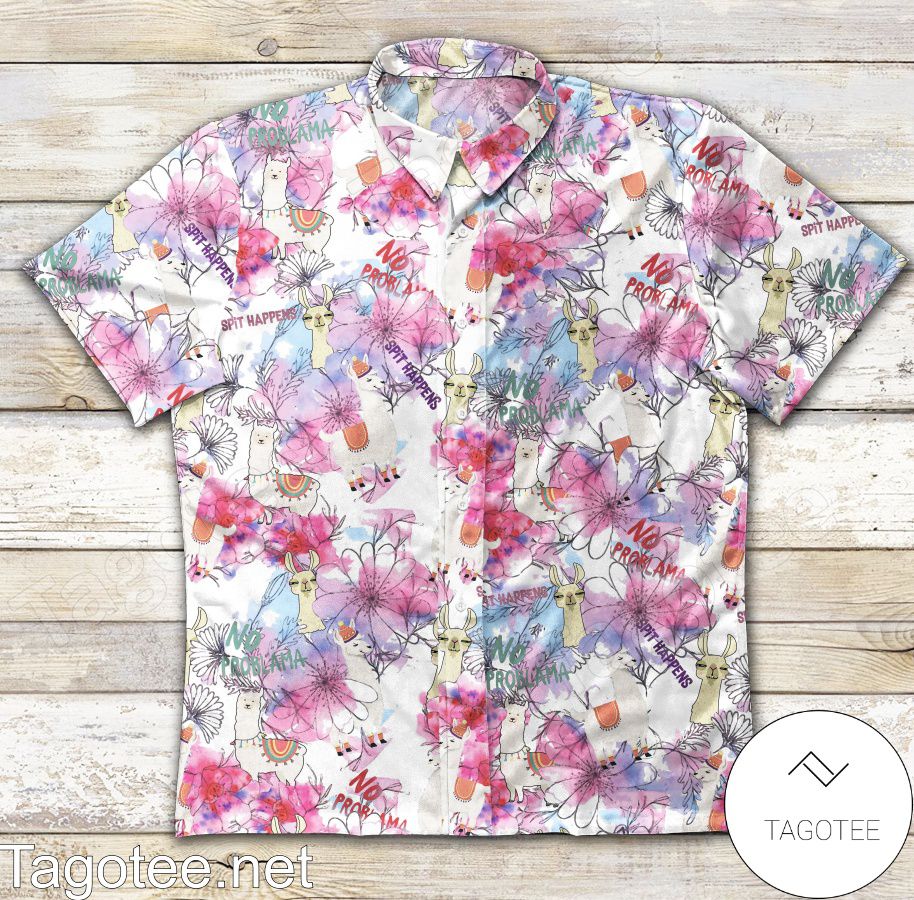 Spit Happens No Prob Llama Pink Flower Hawaiian Shirt