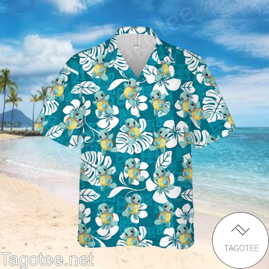 Squirtle Pokemon Floral Pattern Teal Hawaiian Shirt And Short