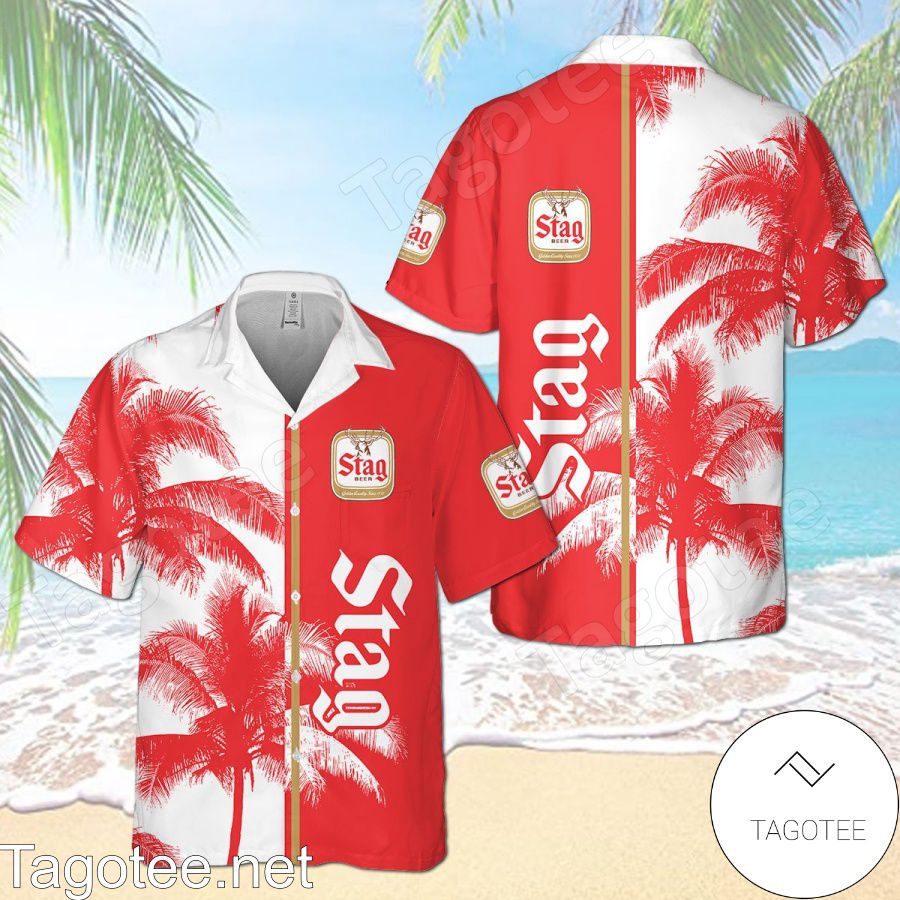 Stag Beer Palm Tree White Red Hawaiian Shirt And Short