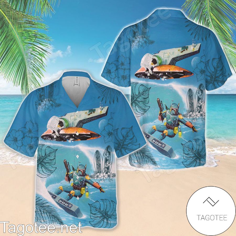 Star Wars Boba Fett Surfing Blue Hawaiian Shirt And Short