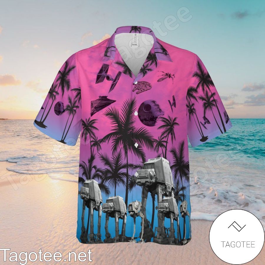 Star Wars Robot Palm Tree Sunset Ombre Hawaiian Shirt And Short
