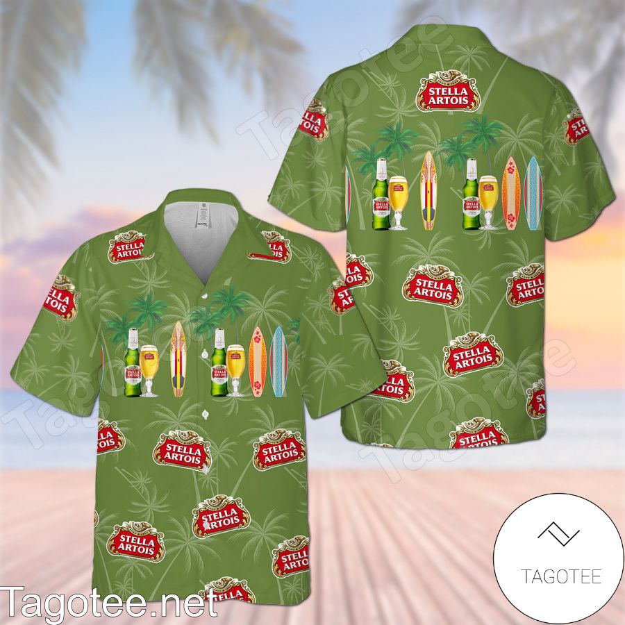 Stella Artois Palm Tree Green Hawaiian Shirt And Short