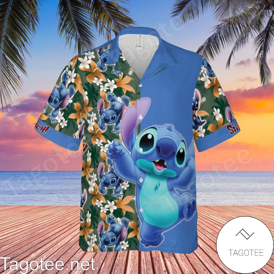 Stitch Disney Cartoon Graphics Floral Pattern Blue Hawaiian Shirt And Short
