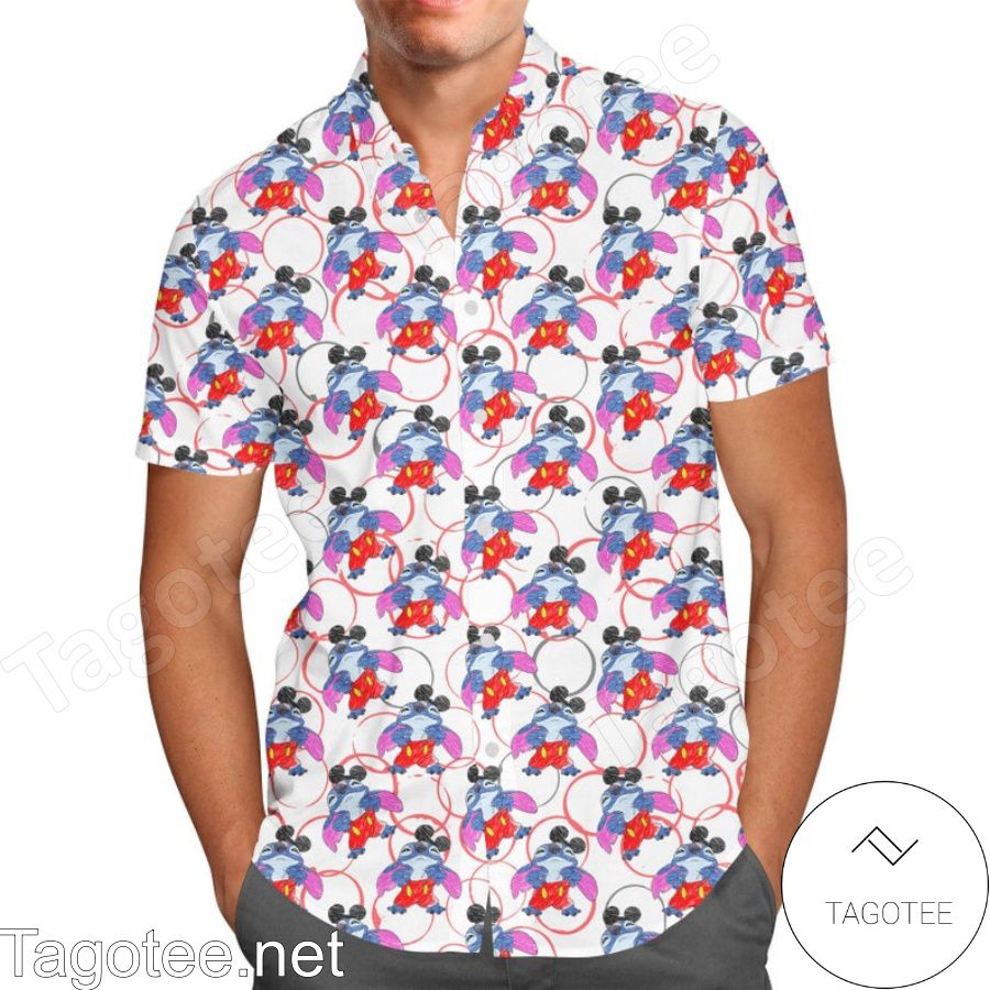 Stitch Dresses Up As Mickey Disney Cartoon Graphics Hawaiian Shirt And Short