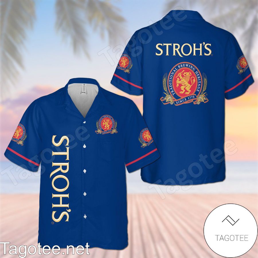 Stroh's Beer Flower Blue Hawaiian Shirt And Short