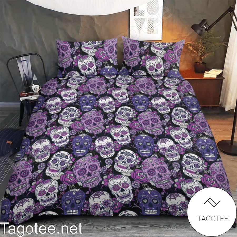 Sugar Skull Purple Halloween Bedding Set a