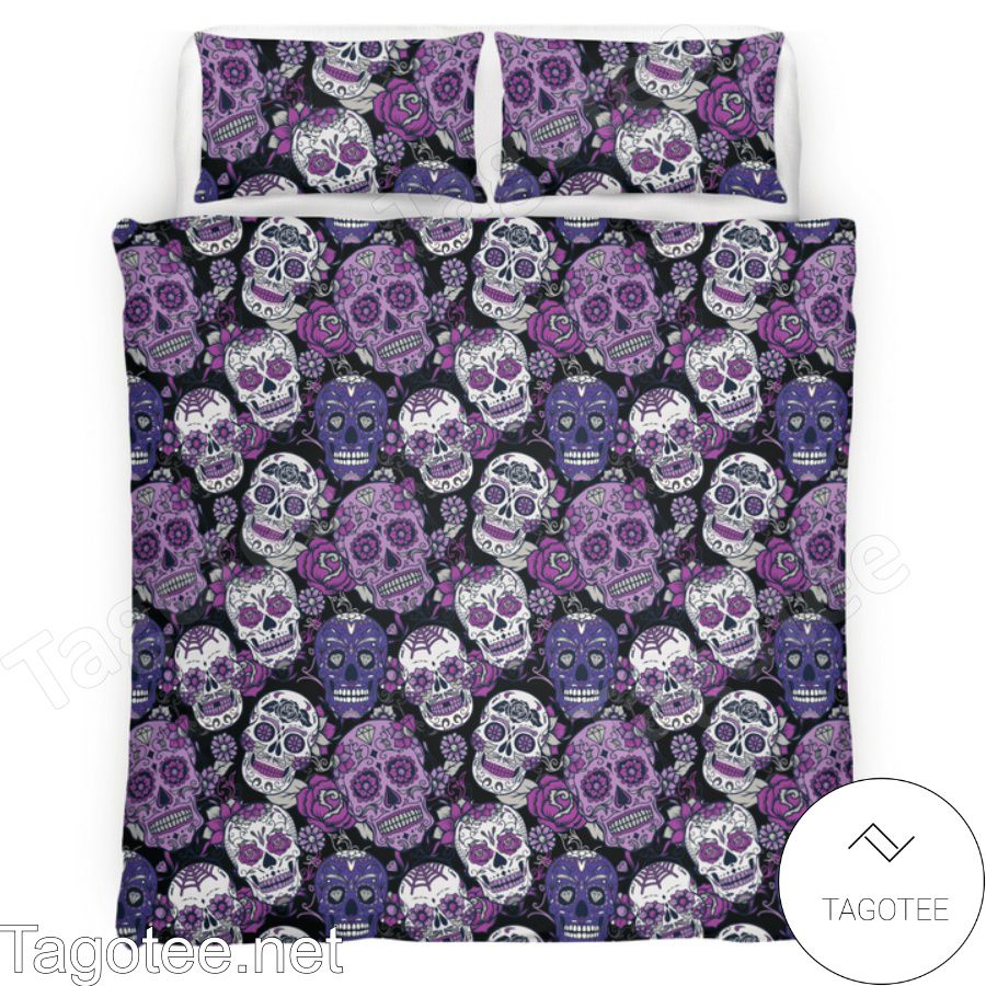 Sugar Skull Purple Halloween Bedding Set