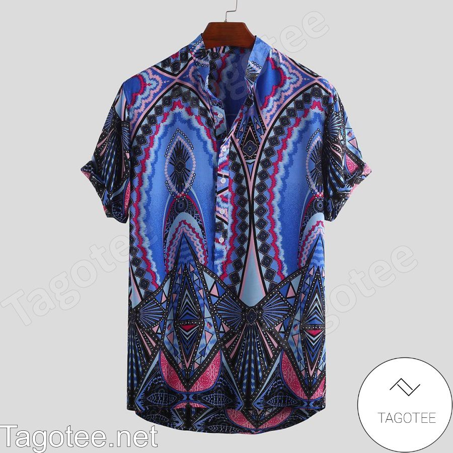 Summer Stand Collar Ethnic Printed Holiday Hawaiian Shirt