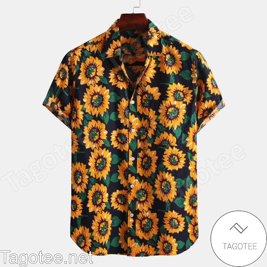 Sunflower Printed Chest Pocket Hawaiian Shirt
