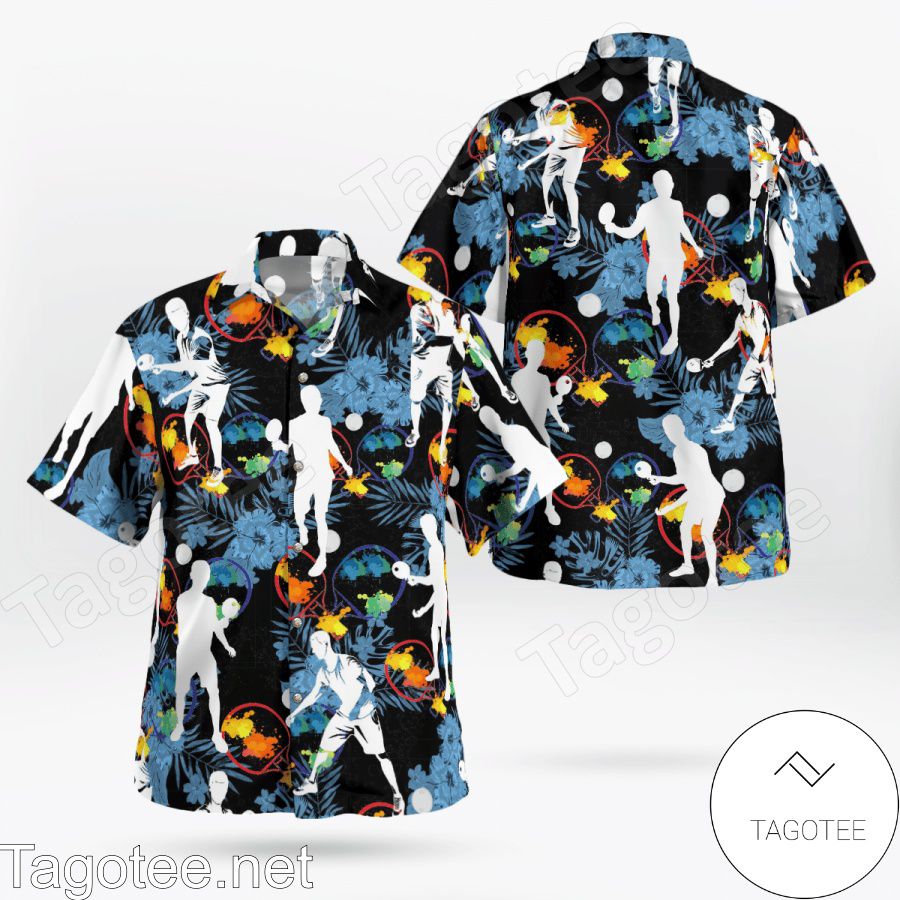 Table Tennis Player Flowery Black Hawaiian Shirt And Short