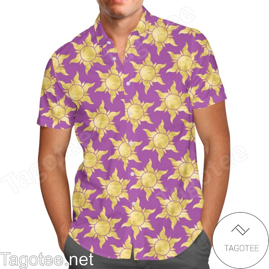 Tangled Suns Rapunzel Disney Cartoon Graphics Purple Hawaiian Shirt And Short