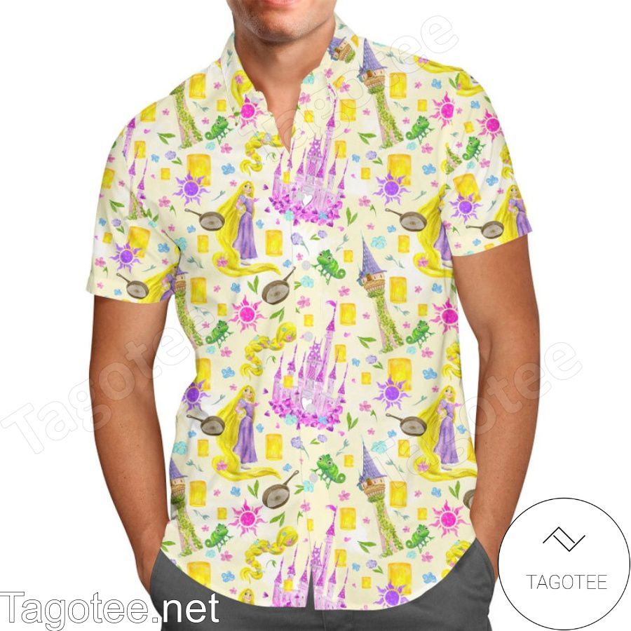 Tangled World Disney Cartoon Graphics Yellow Hawaiian Shirt And Short