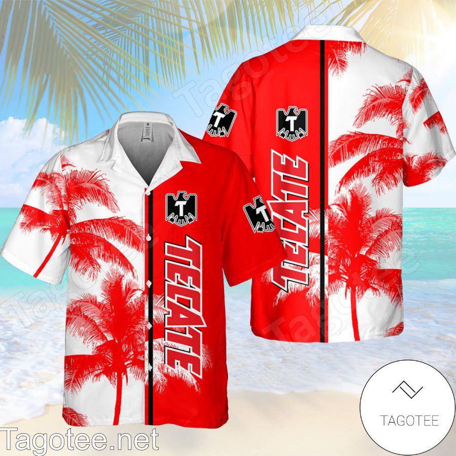 Tecate Palm Tree White Red Hawaiian Shirt And Short