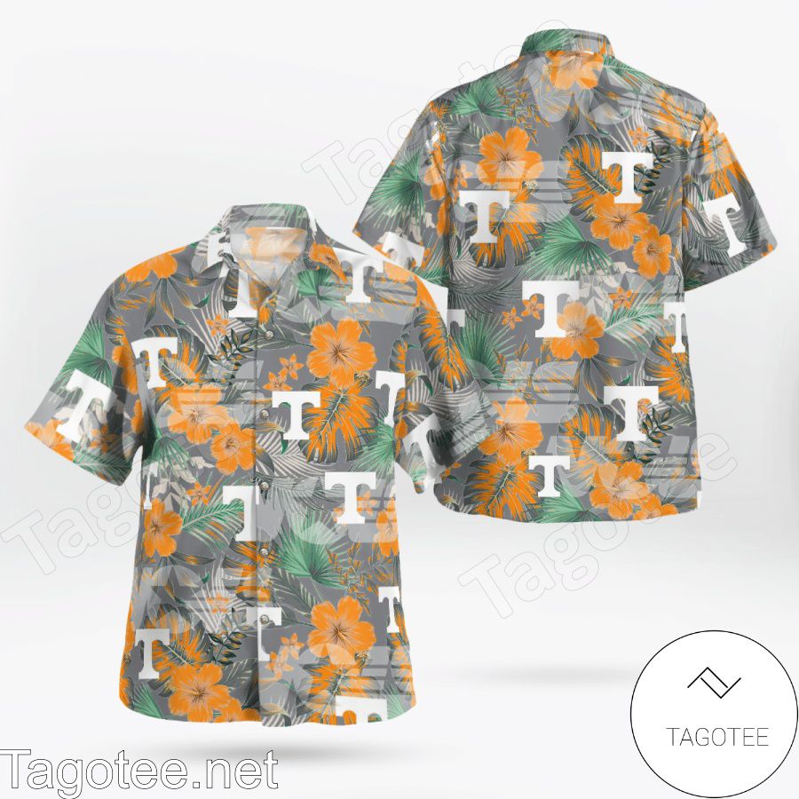 Tennessee Volunteers Logo Flowery Gray Hawaiian Shirt And Short