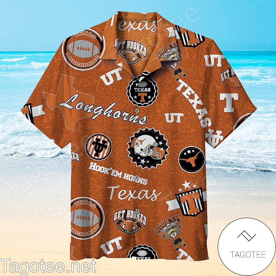 Texas Longhorns Hook'Em Horns Orange Hawaiian Shirt