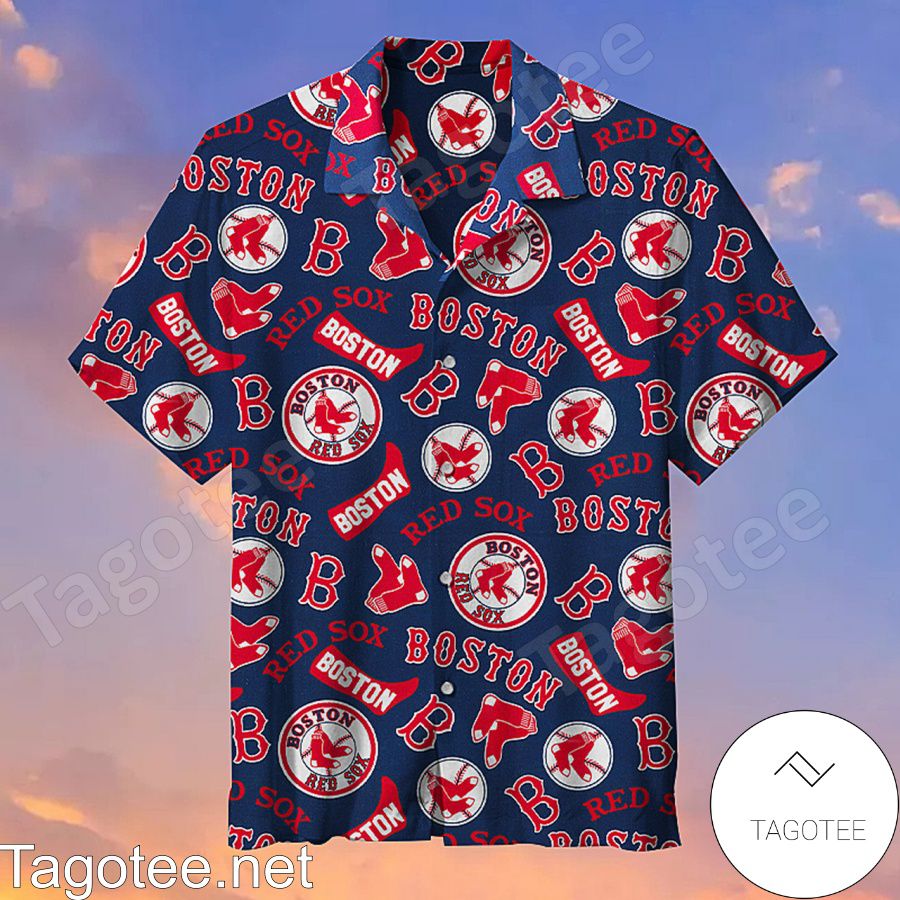 The Boston Red Sox Baseball Team All Logos Navy Hawaiian Shirt