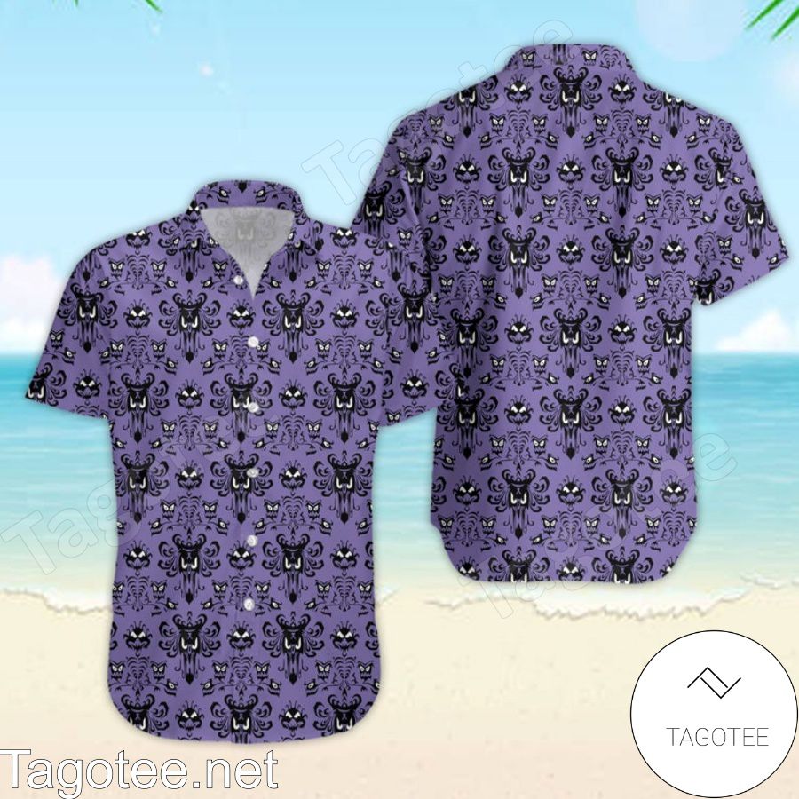 The Haunted Mansion Wallpaper Disney Cartoon Graphics Purple Hawaiian Shirt And Short