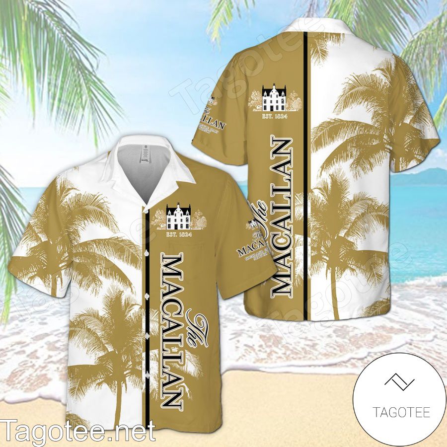 The Macallan Palm Tree Pattern White Yellow Hawaiian Shirt And Short