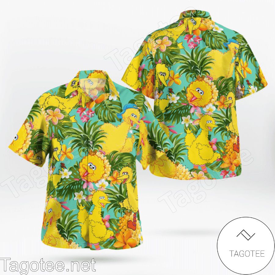 The Muppet Big Bird Pineapple Tropical Button Hawaiian Shirt And Short