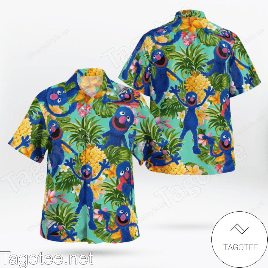 The Muppet Grover Pineapple Tropical Button Hawaiian Shirt And Short