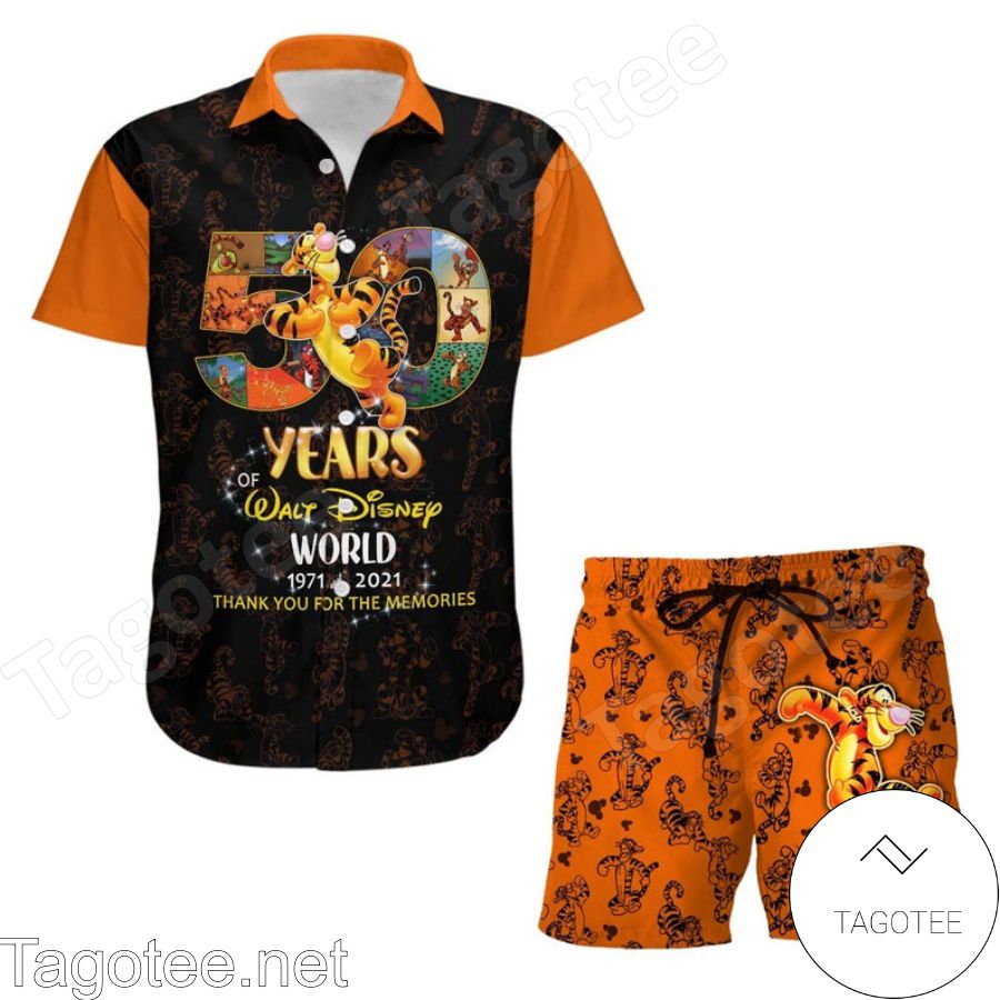 Tigger 50th Anniversary Glitter Disney Castle Black Orange Hawaiian Shirt And Short