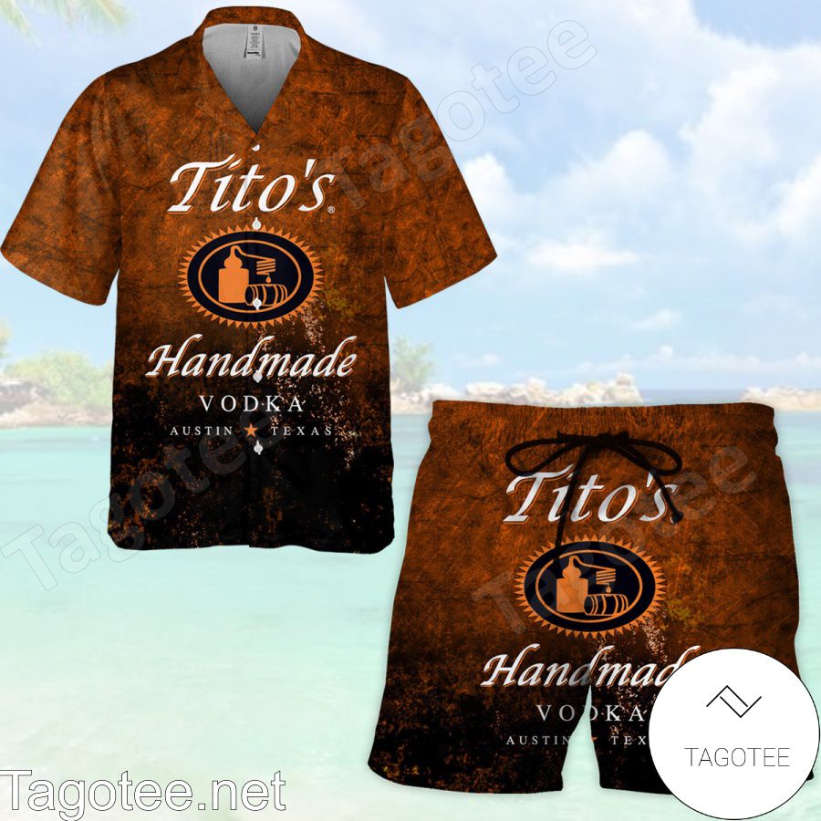 Tito's Handmade Vodka Ombre Black Orange Hawaiian Shirt And Short