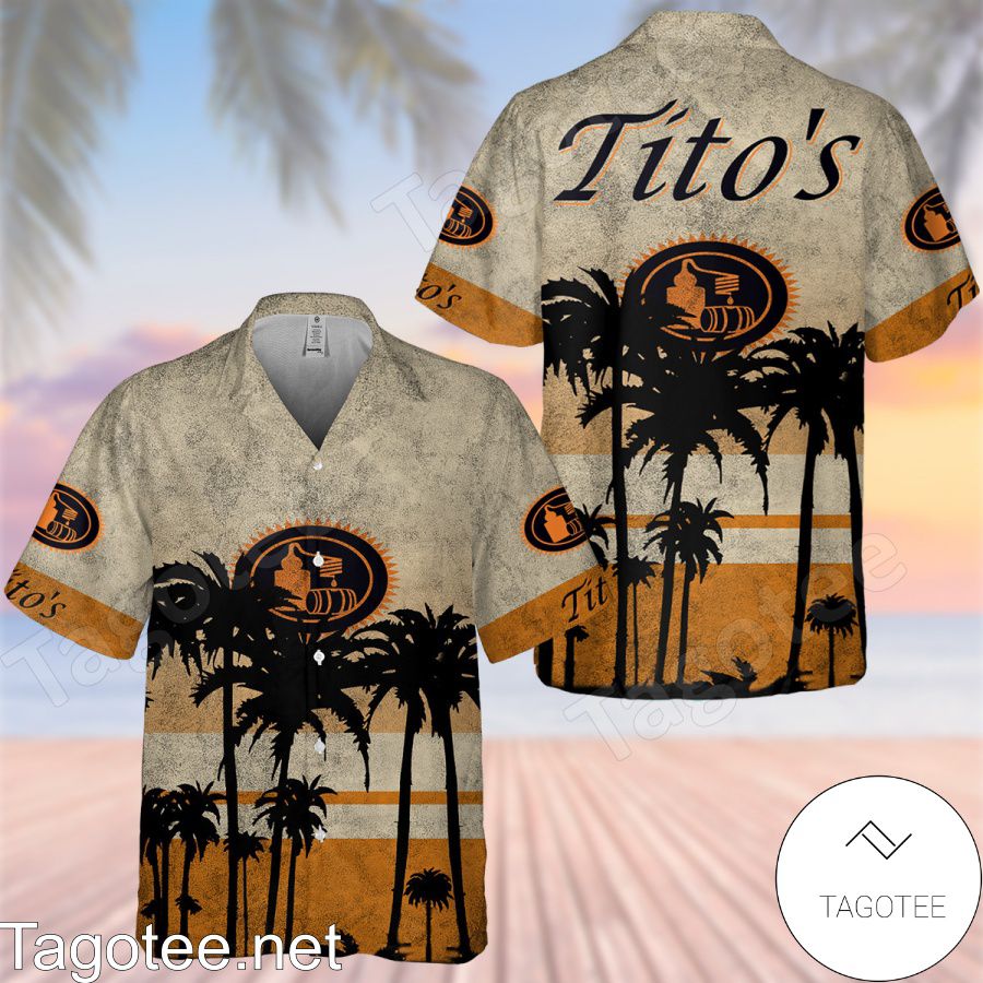 Tito's Handmade Vodka Palm Tree White Yellow Hawaiian Shirt And Short
