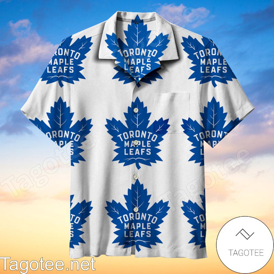 Toronto Maple Leaf 2016 Blue Logo Lineup On White Hawaiian Shirt