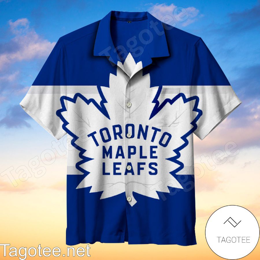 Toronto Maple Leaf Big Logo Mix Blue And White Hawaiian Shirt