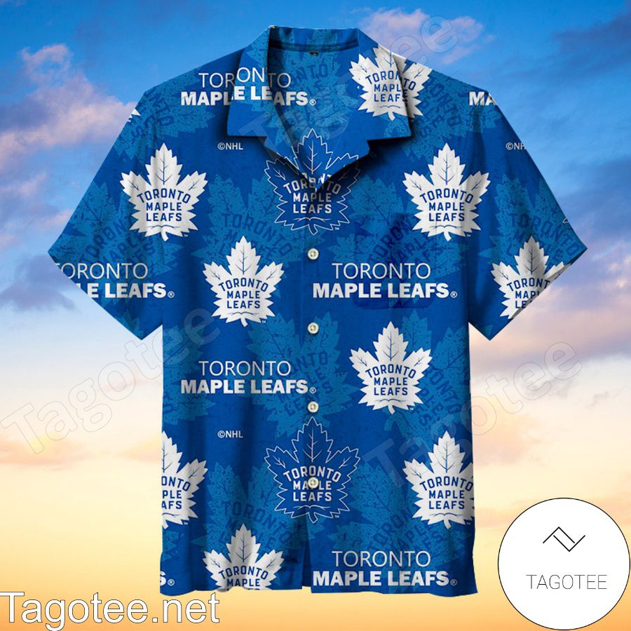 Toronto Maple Leaf Logo Printed On Blue Hawaiian Shirt