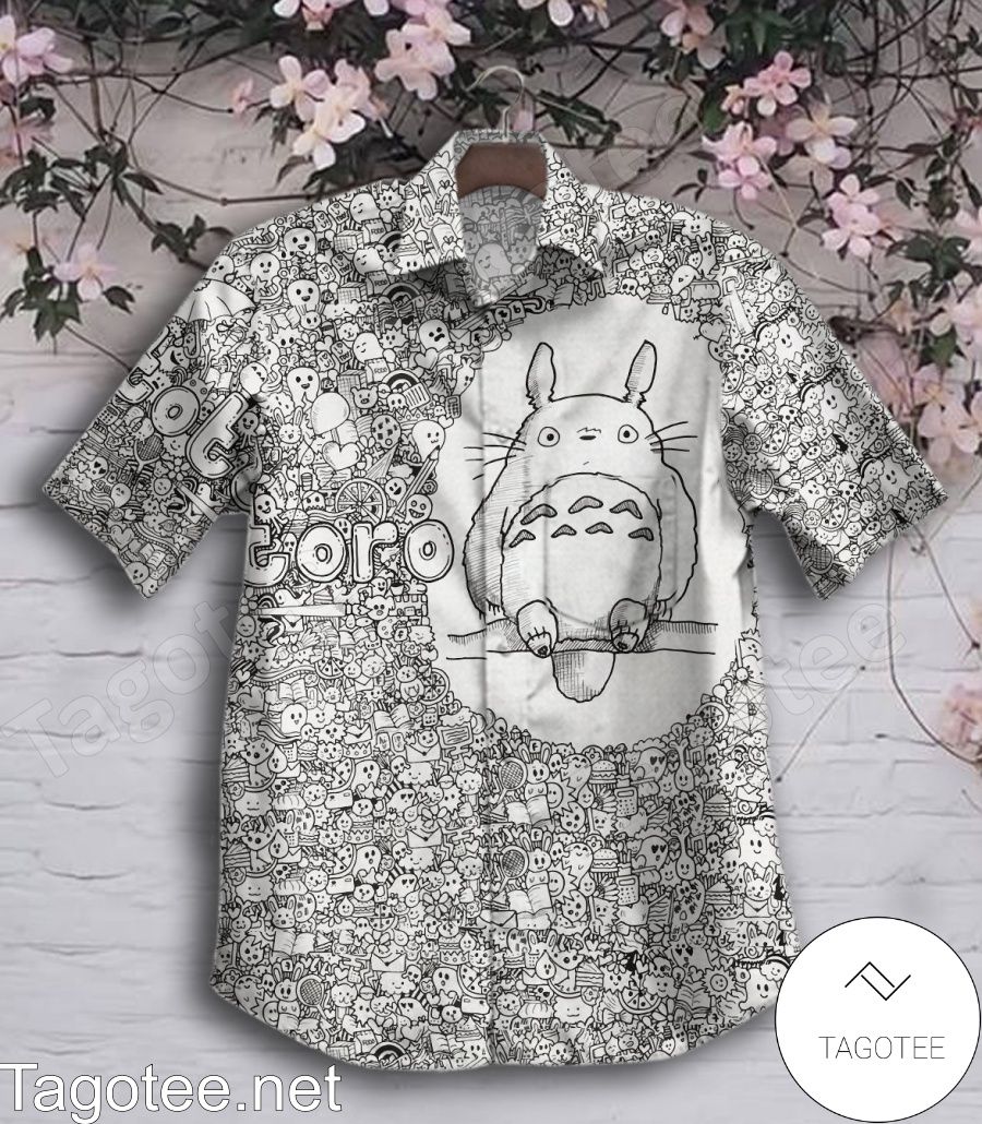 Totoro Doodle Black And White Hawaiian Shirt