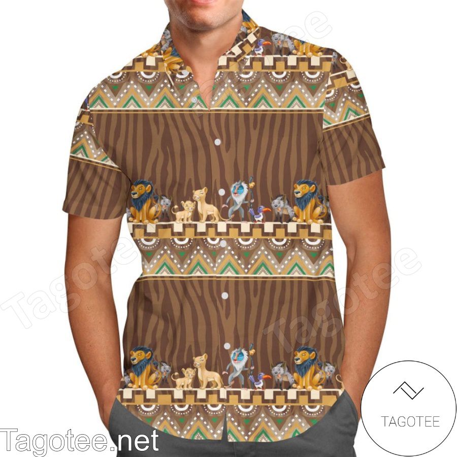 Tribal Stripes Lion King Inspired Pattern Disney Cartoon Graphics Hawaiian Shirt And Short