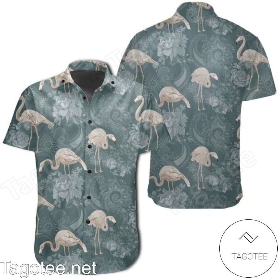 Tropical Flamingos And Flower Pattern Hawaiian Shirt