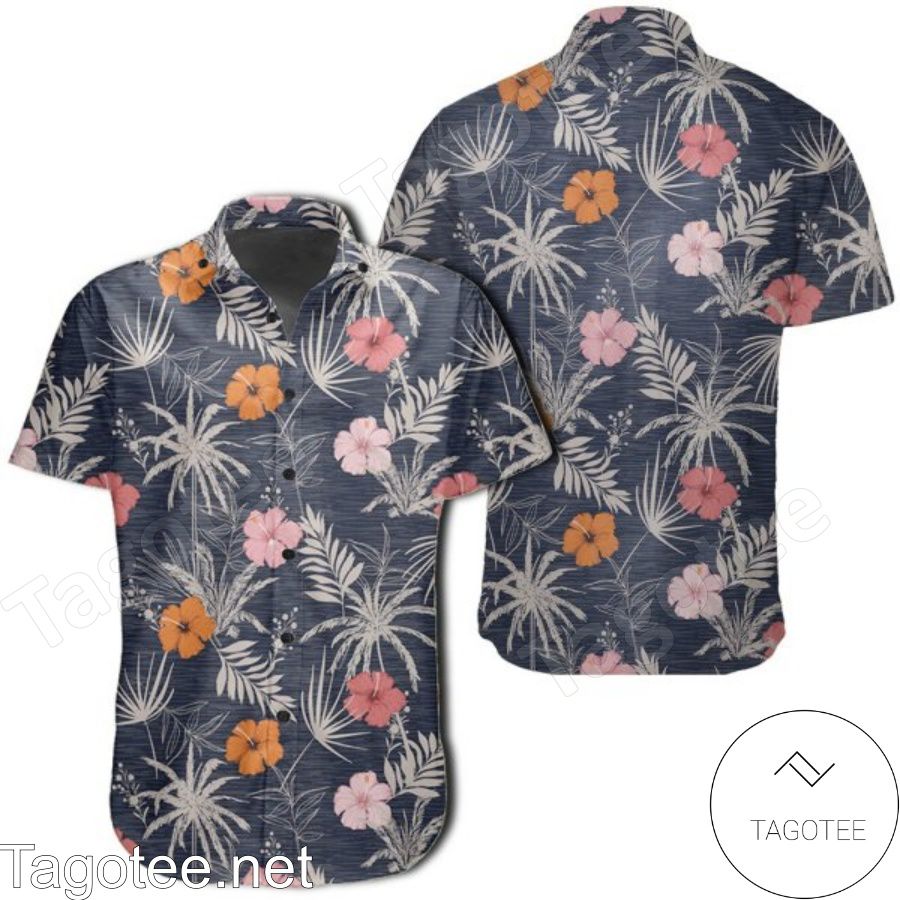 Tropical Hibiscus Palm Leaf Hawaiian Shirt