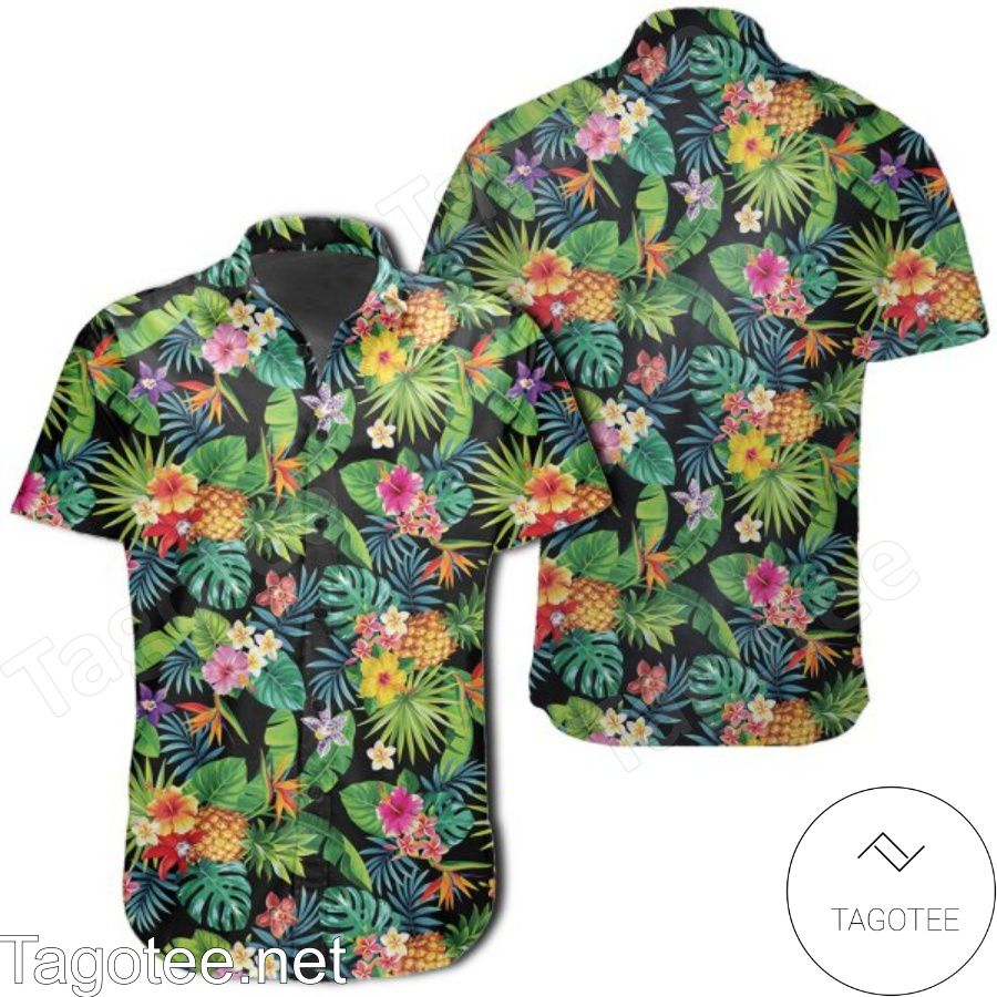 Tropical Pattern With Pineapples Palm Leaves Hawaiian Shirt