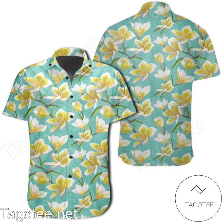 Tropical Plumeria Blue Hawaiian Shirt
