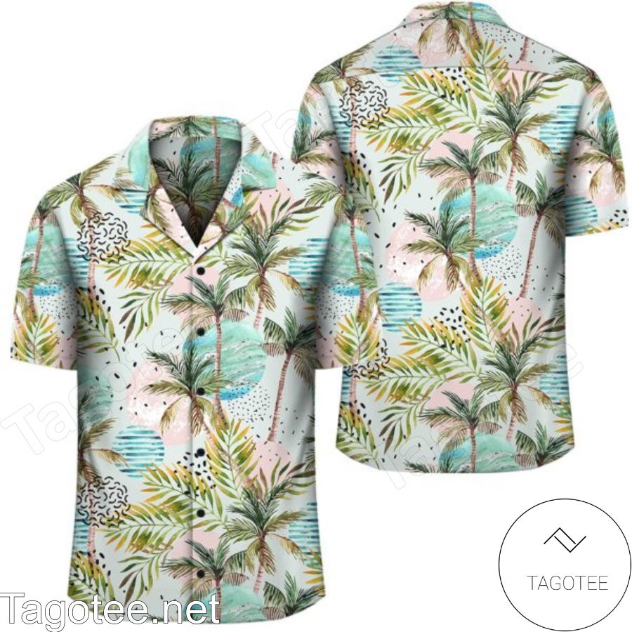 Tropical Watercolor Palm Tree Leaf Hawaiian Shirt