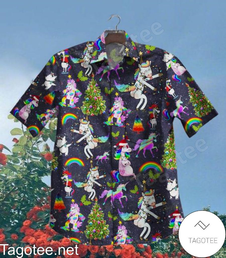 Unicorn Rainbow Christmas Tree Hawaiian Shirt