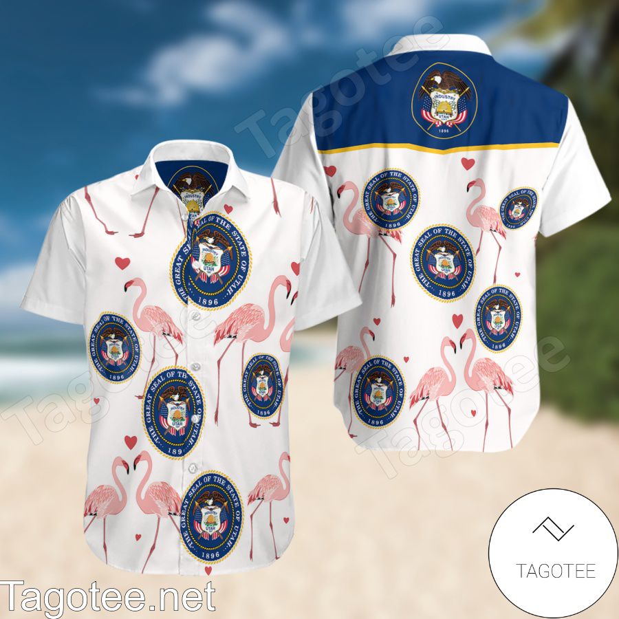 Utah State Flamingo White Hawaiian Shirt And Short