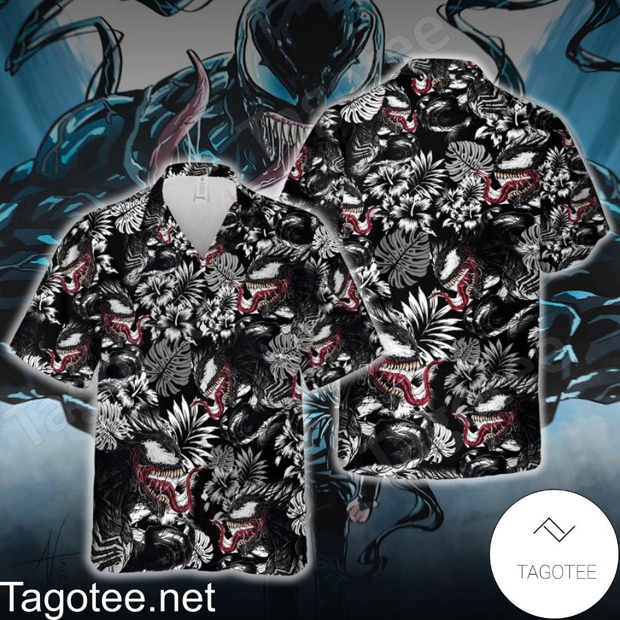 Venom Marvel Hibicus Black Hawaiian Shirt And Short