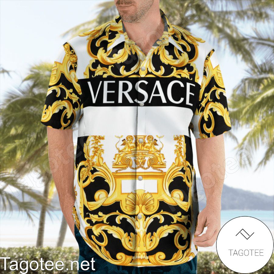 Etsy Versace Gold Multi Baroque Print Hawaiian Shirt And Beach Shorts