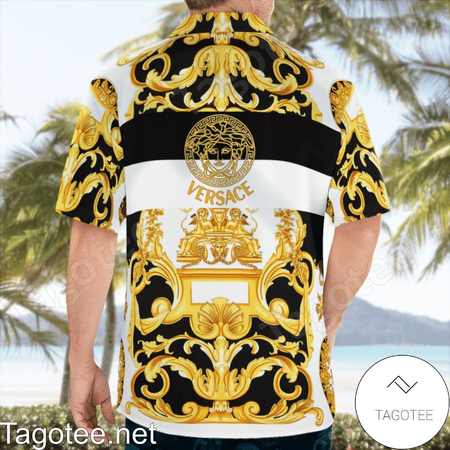 Gorgeous Versace Gold Multi Baroque Print Hawaiian Shirt And Beach Shorts