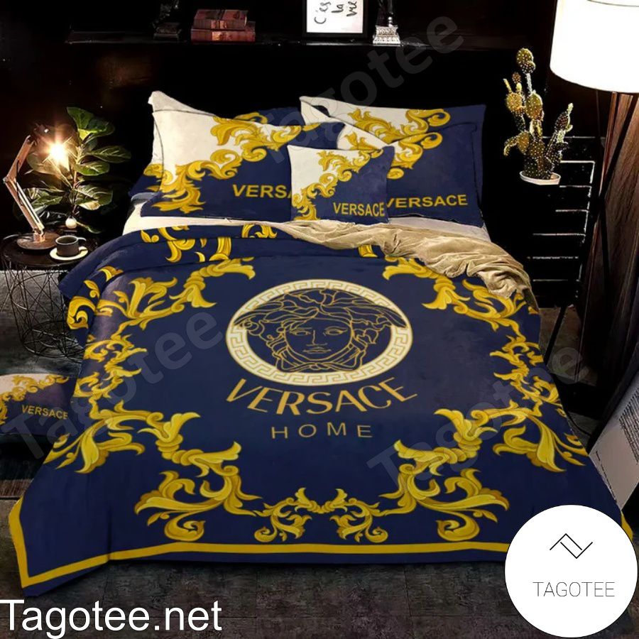 Versace Home Yellow Pattern In Frame Navy Bedding Set